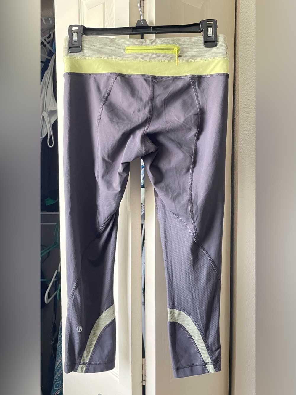 lululemon athletica Gray Capri Leggings with Light Yellow Waistband - Picture 2 of 8